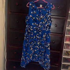 #25 CAbi Blue and White Floral High Low Dress